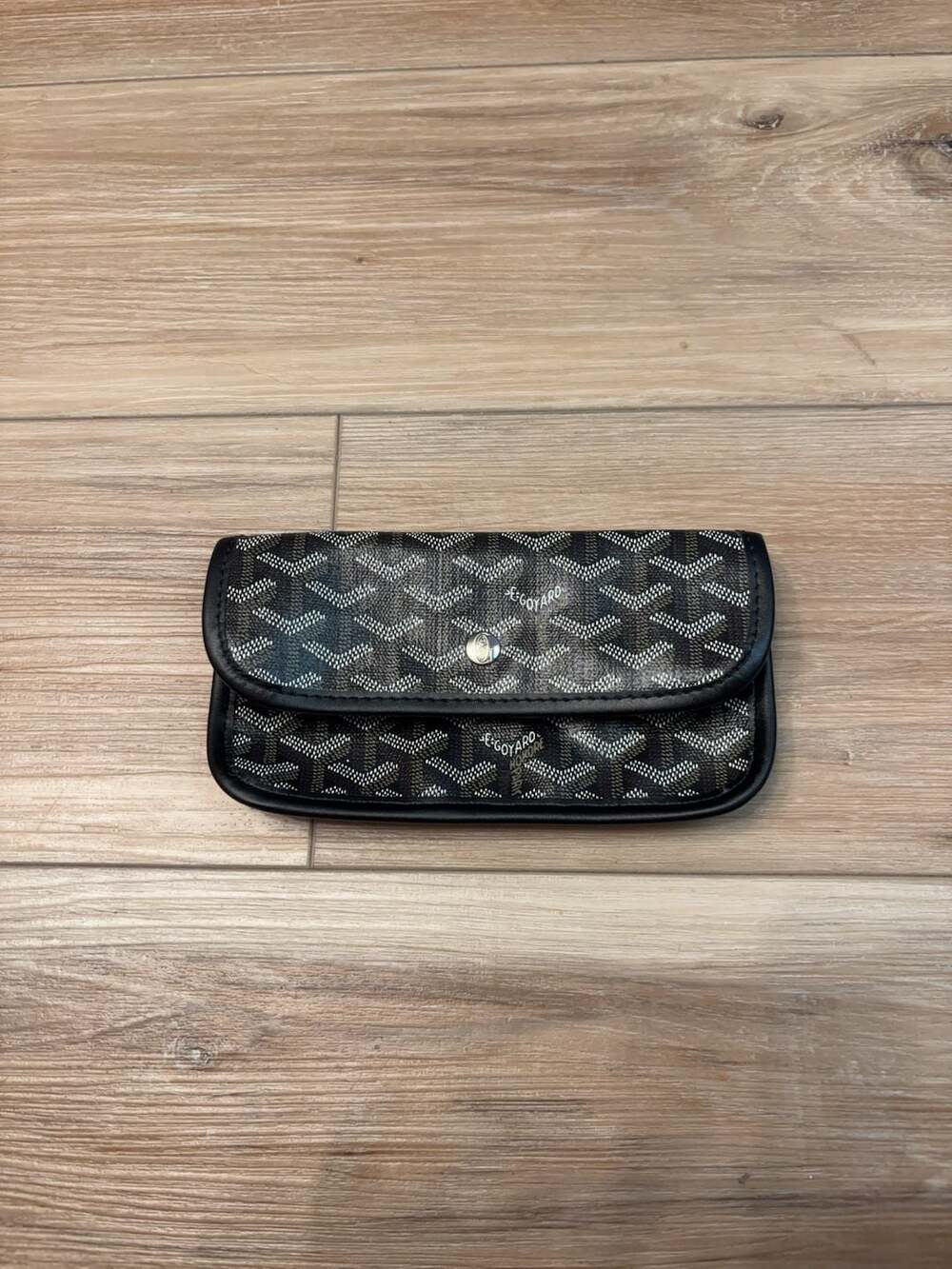 Goyard Monogram Wristlet Pouch Black Brown Key Snap Makeupbag Accessory